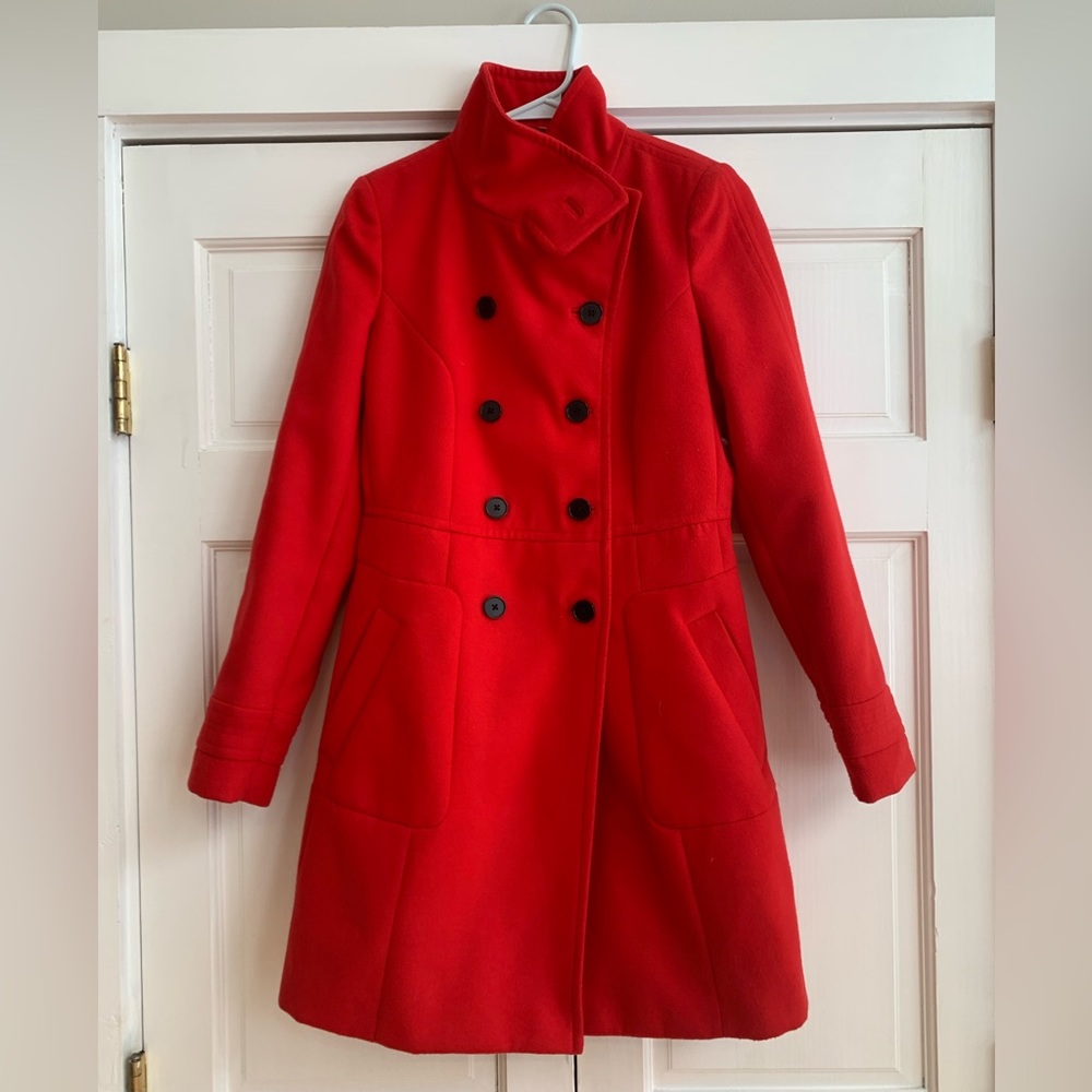 Zara bright red peacoat (medium)